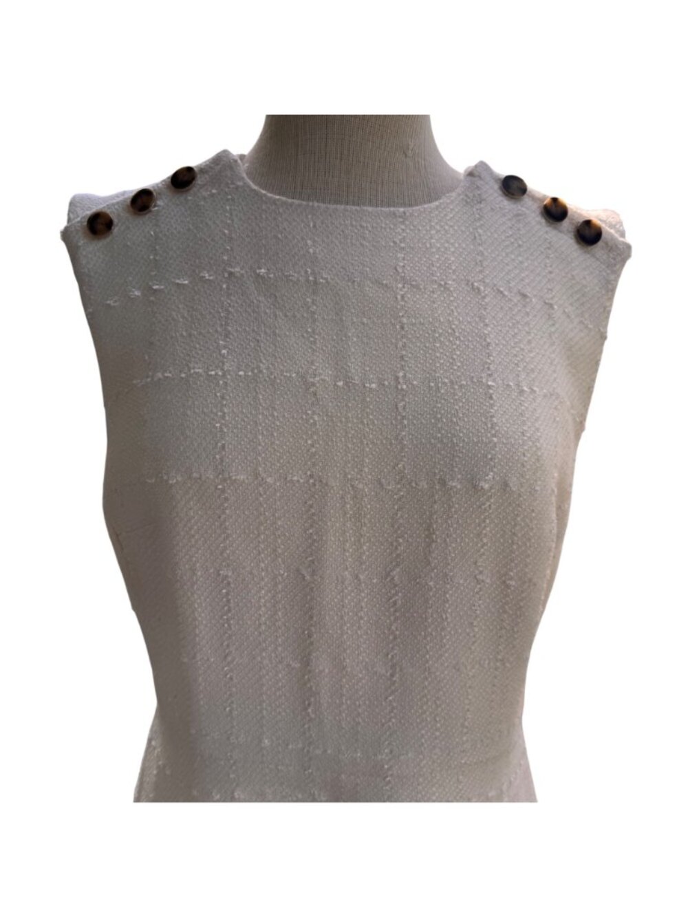 Ann Taylor US 10 Boucle Tweed Sheath Flounce Dress Career Button Shoulder 803818 - Picture 8 of 16